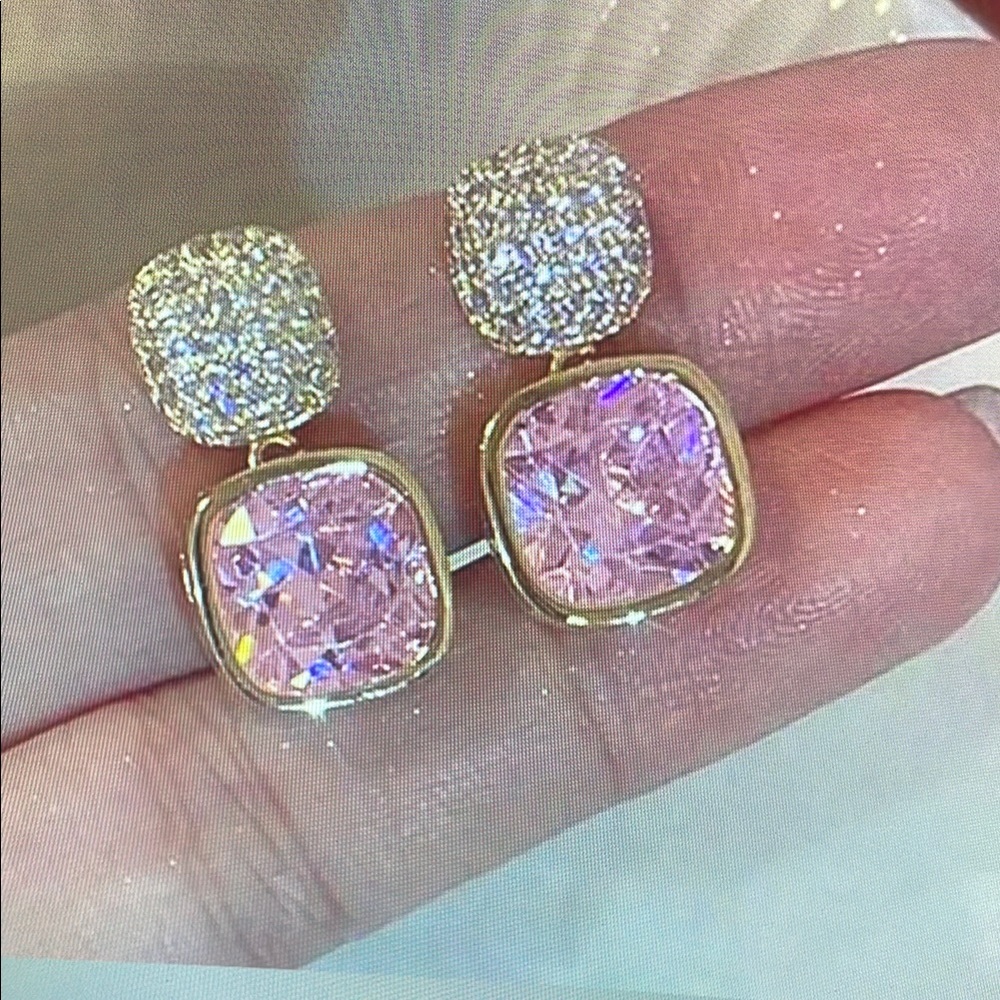 Elegant Pink and Gold Drop Earrings